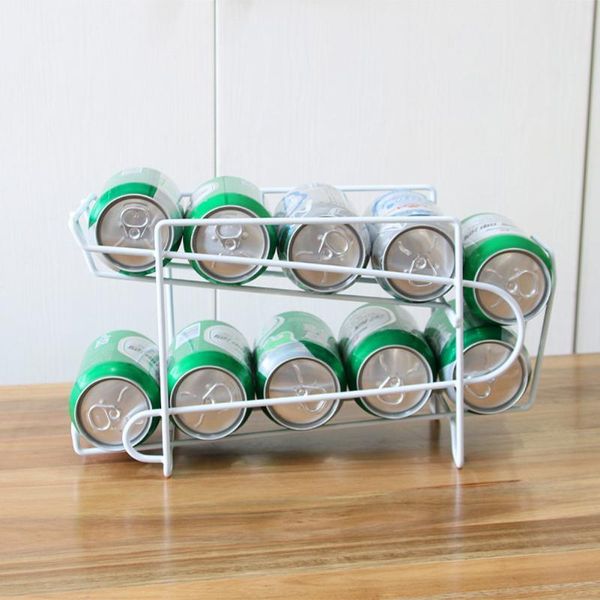 

hooks & rails home refrigerator organizer drink can beer cola storage rack double-layer aluminum shelf kitchen fresh-keeping