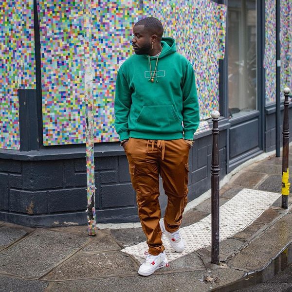 

21fw chalk letter printed box hooded sweatshirt classic simple men women hoodies pullover casual high street fashion autumn winter sweater t, Black