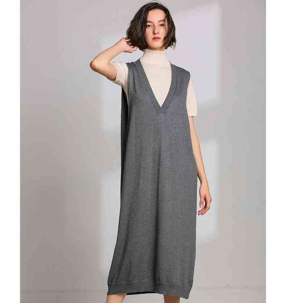 

women's sweaters spring simple sleeveless knitted long korean dress women casual straight vest loose autumn cashmere sweater nnry, White;black