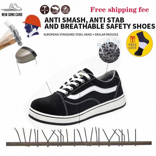 

men suede safety footwear light breathable safety work shoes steel toe cap boots protective indestructible shoes v1fe#, Black