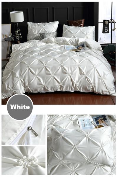 

bedding sets 2/3pcs european style satin silk set luxury pinch pleat duvet cover pillowcases twin full  king size bed linen