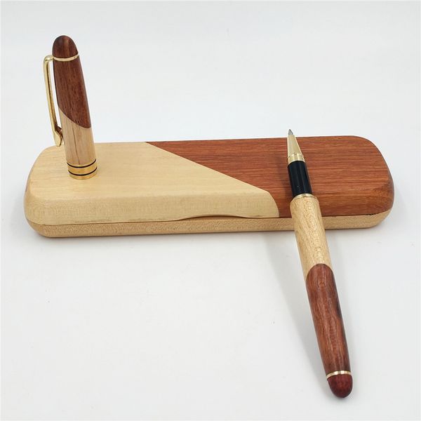 

1 set vintage handmade wooden sign pen + pen box wholesale roller pen for business office school gift