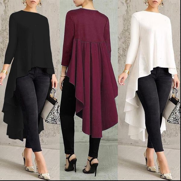 

asymmetrical tunic womens blouse spring chemise 2021 zanzea pleated long sleeve shirt female swallowtail blusas oversized, White