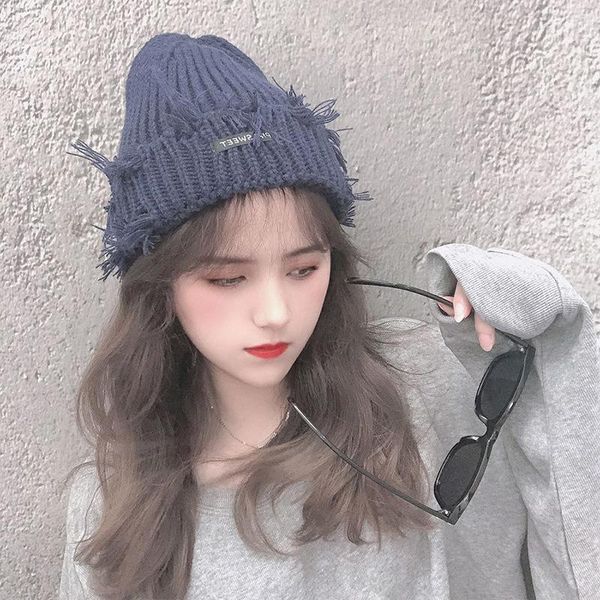 

beanie/skull caps knitted warm kawaii women beanie hats cotton fashion embroidery streetwear japanese retro adjustable casual girls soft, Blue;gray