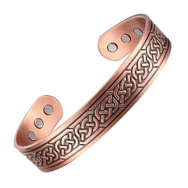 

link, chain 2021 pure copper bangles for men women adjustable cuff wristband magnetic therapy jewelry carving wide bracelets, Black