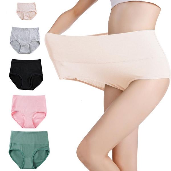 

plus size briefs for women underwear high waist panties abdomen cotton underpants solid breathable summer female intimate shaper, Black;pink