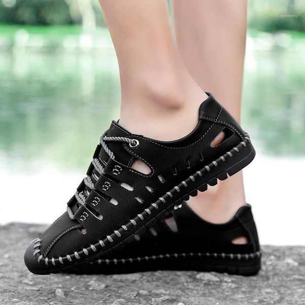 

sandals 2021 summer men's leather business casual shoes rome water1, Black