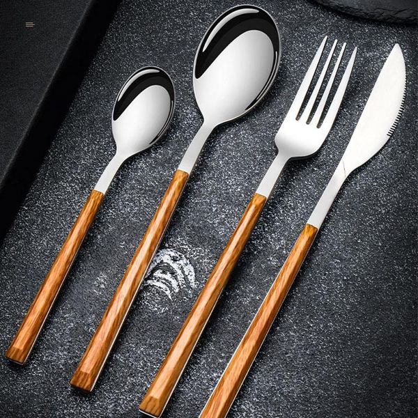 

spoons western stainless steel knife fork coffee spoon classic imitation wooden handle kitchen tableware accessories supply