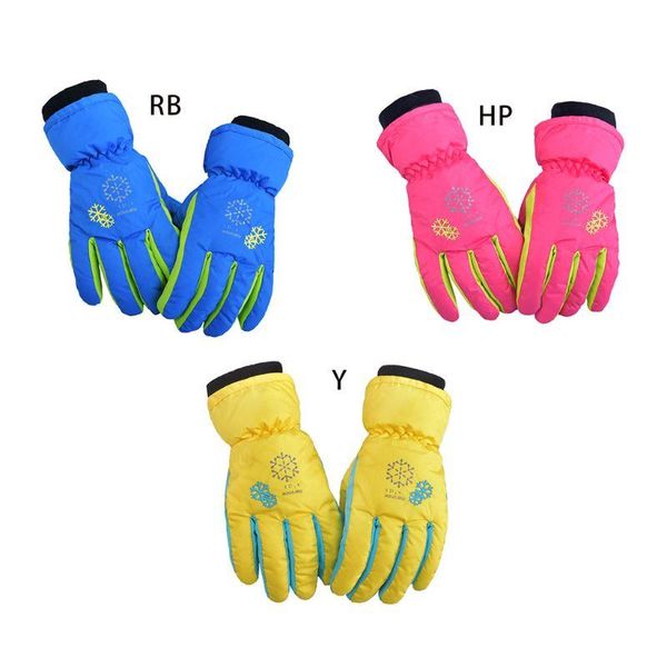 

ski gloves kids children snow winter waterproof thicken thermal lining wrist warmer snowflakes print non-slip mittens with r58b