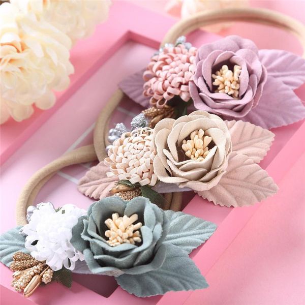 

hair accessories baby floral headbands for girls artificial flowers nylon headband turban hairband headdress born headwear, Slivery;white