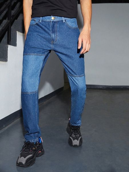 

men colorblock straight leg jeans p9uu#, Blue