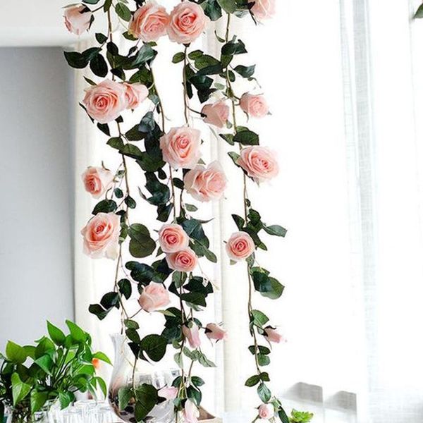 

decorative flowers & wreaths rose flower vine artificial home garden fence fake plant leaf garland romantic house decor wedding decoration h