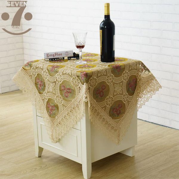 

85x85cm square creative coffee color organza embroidered floral tablecloth