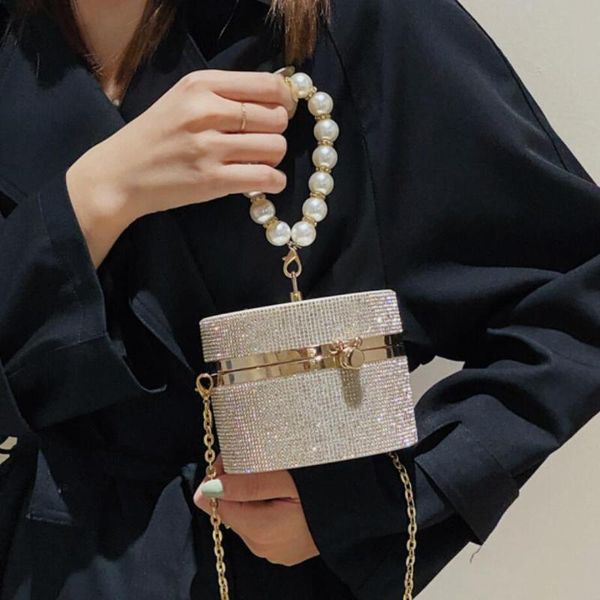 

evening bags diamond round box bag small totes with pearl handle 2021 high-quality women's designer handbag chain shoulder messenger