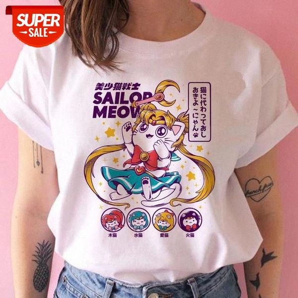 

sunfiz HJN Sailor Meow Cat T Shirt Cute Cat Japanese Anime Sailor Moon Funny Printed Tees Girls Fashion Outfits Street Style #uO6d, White