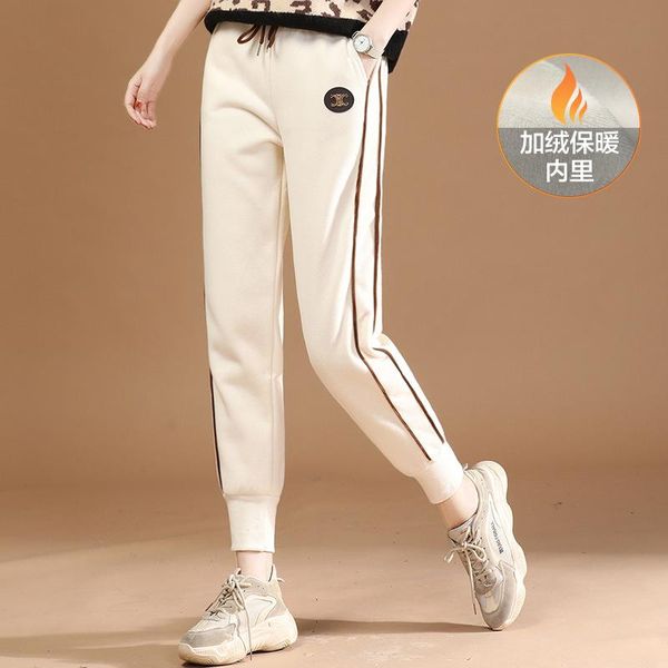 

women's pants & capris plush casual for 2021 spring and autumn wear arrival korean fashion thickened knitted large size  l xl, Black;white