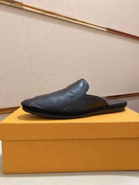 

slippers luxury leather half-drag sandals summer men's slippers peas shoes men leathers baotou half-slippers soft casual sandalss, Black