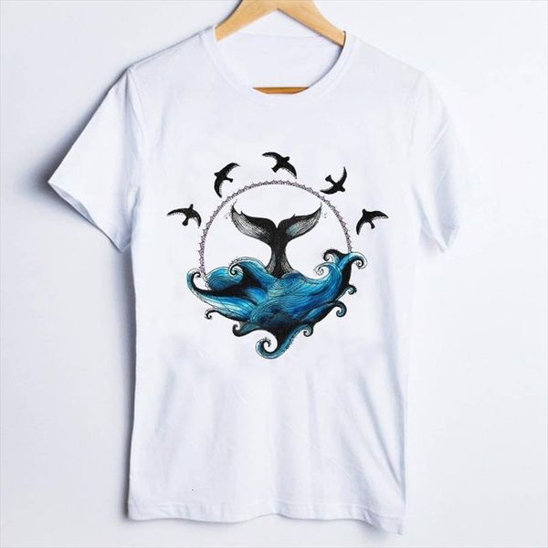 

tees and women print mens t shirts ocean fish wave fashion cartoon ladies clothes lady clothing female shirt womens, White;black