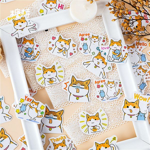 

5pieces/lot 45pcs/box fleshy cat stationery sticker label kawaii diary handmade adhesive paper flake japan sticker scrapbooking