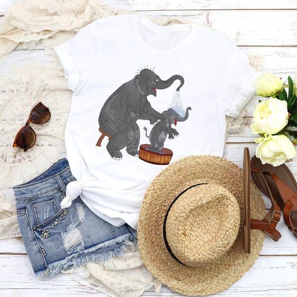 

women graphic cartoon mom mother baby animal 90s short sleeve print shirt tees clothing female t shirt womens t-shirt, White