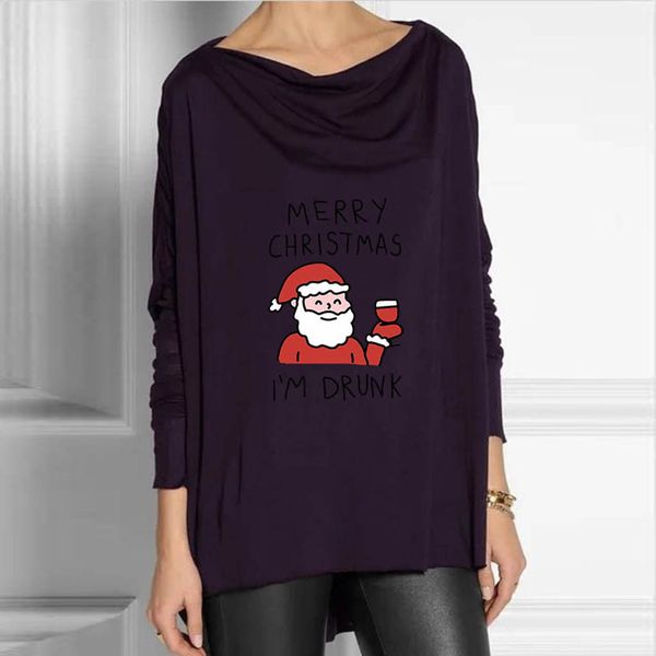 

christmas womens shirt fashion long sleeve funny christmas santa claus print fals two irregular pullover lady tee shirt, Gray