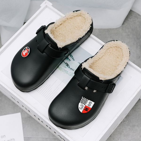 

2021 new men's home slip on keep warm cotton for fashion lightweight winter men slippers plus size 40-45 ndkn, Black
