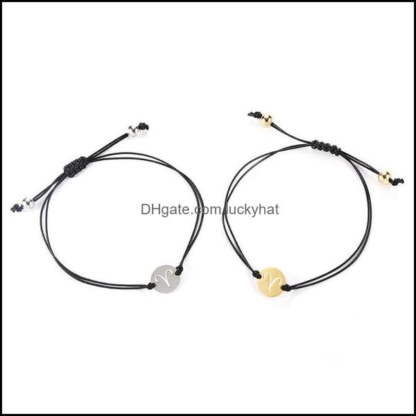 

link jewelrylink chain 12pcs/set wholesale fashion stainless steel jewelry 12 zodiac black rope string trendy friendship bracelets for wom