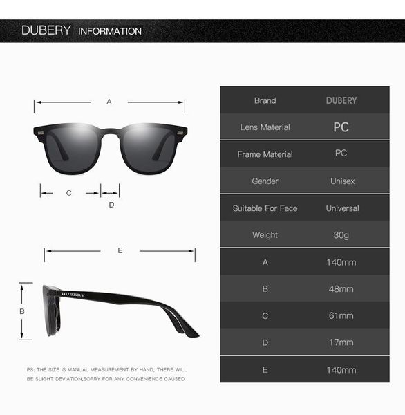 

sunglasses dubery men's polarized driving sport sun glasses for men women square color mirror designer d3002, White;black