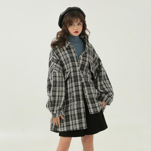 

women's blouses & shirts vintage hong kong style woven plaid shirt for women in the autumn/winter 2021 loose-fitting and thickened jack, White