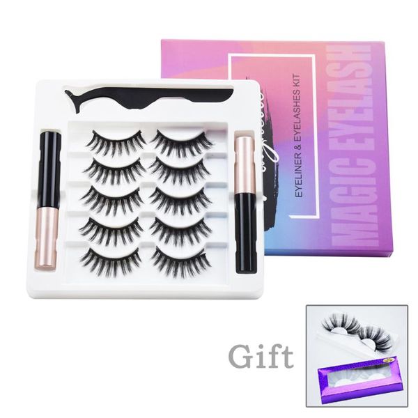 

false eyelashes beauty 3/5 pairs makeup magnetic lashes natural 3d mink magnet extension dounle liquid eyeliner&tweezer set tool