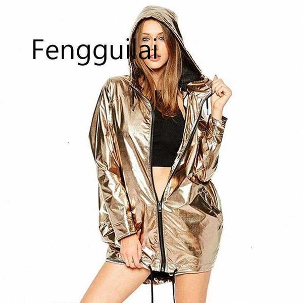

2021 new womens jackets metallic color bomber jacket womens outerwear hooded spring coat femme zip up waterproof jacket leather jacket t3qa#, Black;brown