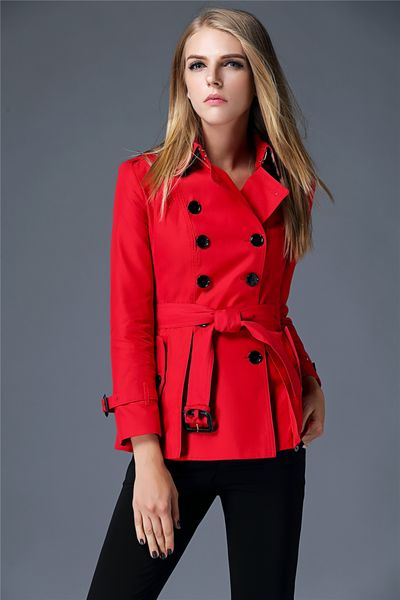 

women's trench coats short classic windbreaker waterproof british high-end english style autumn winter gabadian solid color size coat b, Tan;black