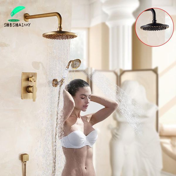 

shbshaimy antique brass 8'' brass shower faucet set tub round/square orb wall mounted shower cold mixer tap classic style