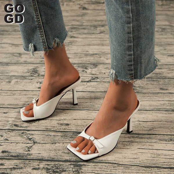 

[gogd]sandal heels shoes2021 fashion design square heels and flip-toe sandal shoes2021 fashion design, Black