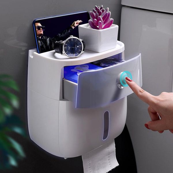 

toilet paper holders 2 layers holder waterproof towel adhesive wall mounted bathroom shelf storage box roll rack