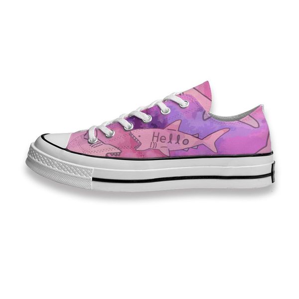 

custom printed shoes pink watercolor hello shark sneakers low mens womens skateboard sport footwear diy trainers canvas casual shoe