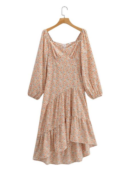 

casual dresses 1611 european and american summer women's ruffle long sleeve floral dress, Black;gray