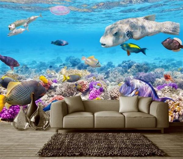 

wallpapers custom 3d large murals,beautiful blue sea floor colorful coral landscape, living room sofa tv wall bedroom paper