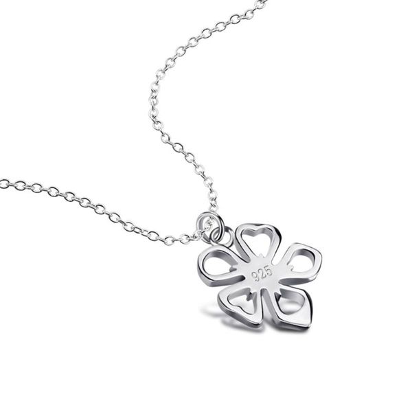 

fashion elegant exquisite openwork five leaf flower 925 sterling silver pendant necklace choker for women lady jewelry