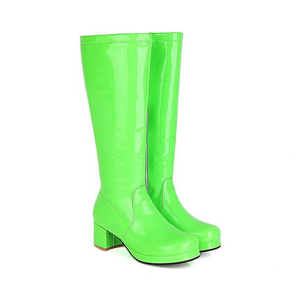 

boots [deat] 2021 spring summer casual solid color round toe high heels pu leathe long for women shoes fashion tide sg500, Black