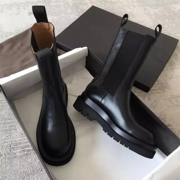 

motorcycle boots black genuine leather women shoes round toe med boots fashion punk short platform casual ladies shoes party