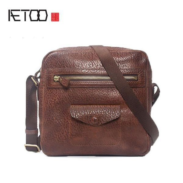 

HBP AETOO Men's Shoulder Bag, Head Leather Trend Casual Bag, Vintage Handmade Business Stiletto Bag, Brown