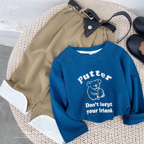 

deer t-shirt and new children's girls' cartoon long sleeve bottom coat spring tide, Blue