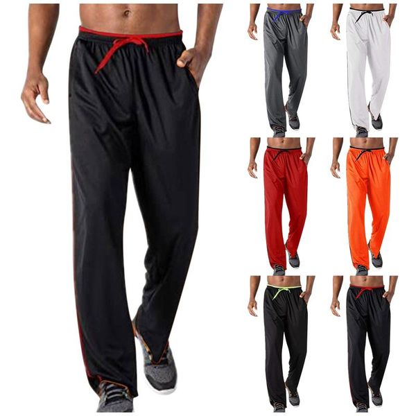 

men's pants zipper pockets jogger sweatpants breathable running mesh casual trousers solid loose, Black