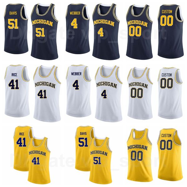 

basketball college michigan wolverines 51 austin davis jersey 4 chris webber 41 glen rice 25 juwan howard university team good quality, Black