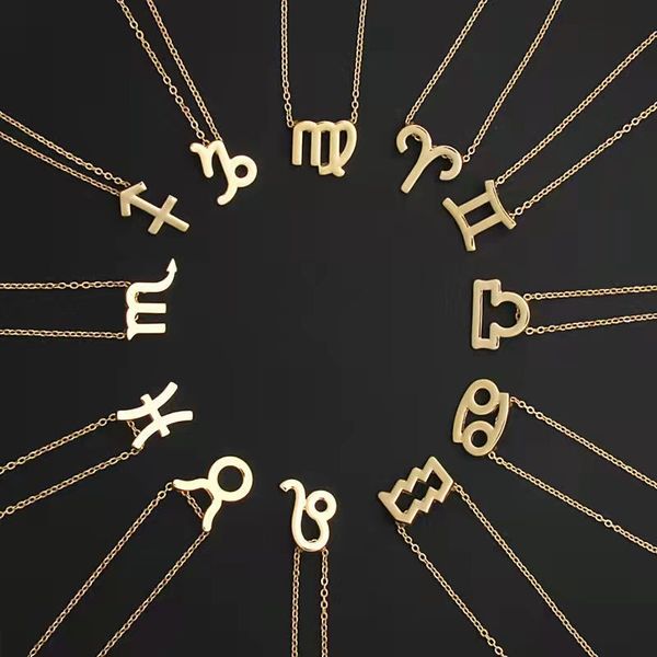 

2021 12 zodiac necklaces with gift card constellation sign pendant silver chains women fashion jewelry in bulk necklace for men