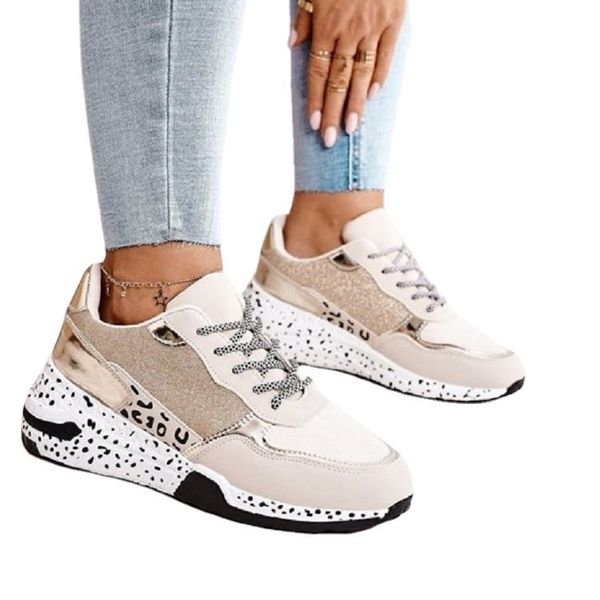 

large sports shoes thick bottom leopard lace up women's casual style/gjw73007