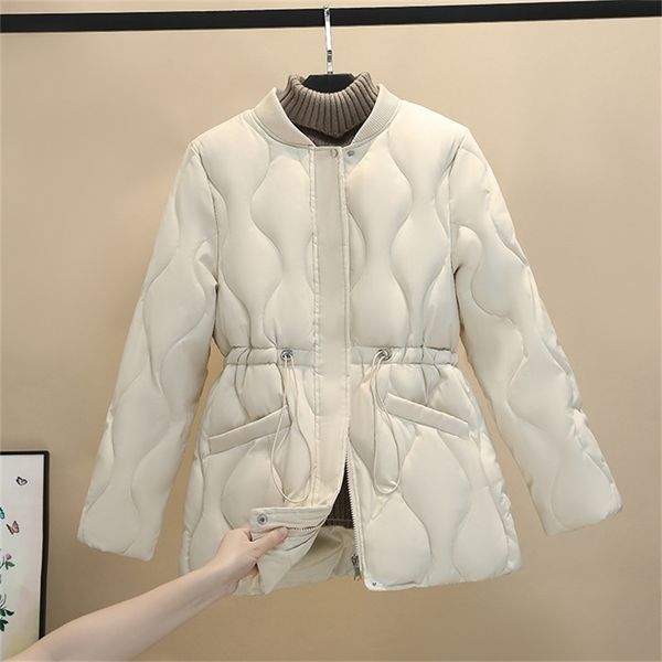 

mid-length cotton parkas jacket women's winter waist women coat 211216, Black