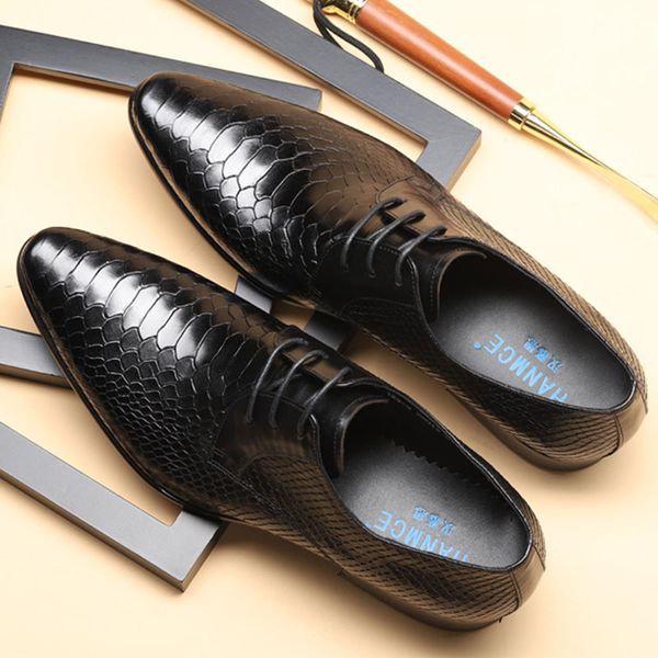 Italy Handmade Shoes Formal Shoes Uomo Snake Skin Pattern Seduct Office Dress Shoe Lace Up Genuine Pelle Oxford Scarpe per uomo F68