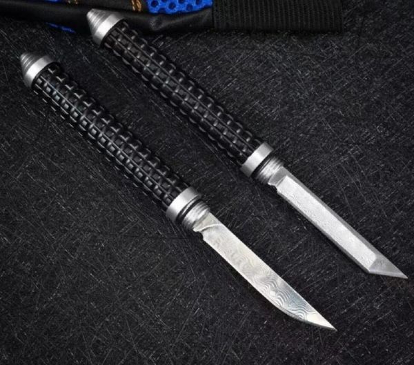 Mini coltello a lama fissa dritto Coreless lama di Damasco manico in lega di alluminio strumento di sopravvivenza di caccia coltelli tattici EDC a3857